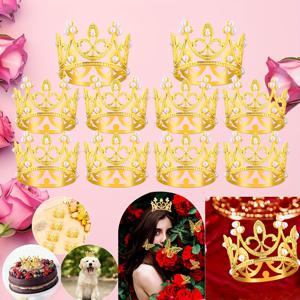 TEMU 10개 미니 진주 왕관 케이크 토퍼 - 웨딩, 생일, 애완동물 축하용 이품 있는 골드 플라스틱 장식 | 반짝이 케이크 | 할로윈, 크리스마스 이벤트 & 파티 공급을 위한 플라스틱 왕관 τοπερ