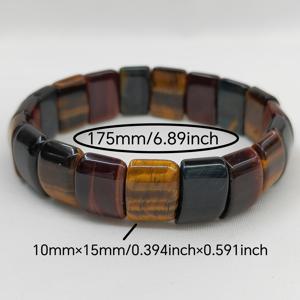 TEMU [전년 매장] 타이거 아이 비즈 브레이슬릿 10mm x 15mm - 탄성, 갈색 및 검은색 혼합 보석, 남녀 공용, 비즈니스 협상 및 행운의 보석에 이상적
