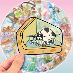 TEMU DIY 공예용 귀여운 동물, 음식 및 자연 디자인의 투명 도드 스티커 50개 세트 - 재사용 가능한 자체 접착 데칼, 노트북, 물병, 스케이트보드, 짐 꾸미기, 스케이트보드 커스터마이징 | 유리 같은 외관