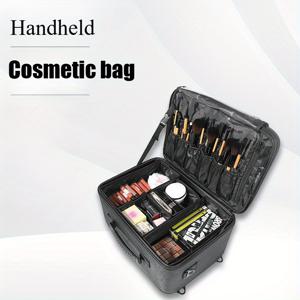 TEMU 다양한 구획이 있는 휴대용 XL 메이크업 정리 가방 - 내구성이 뛰어난 짠 소재, 전문용품, 헤어 도구 및 미용 제품 보관용량이 큰 휴대용 메이크업 정리 가방 | 세련된 화장품 보관용품 | 짠 소재 바