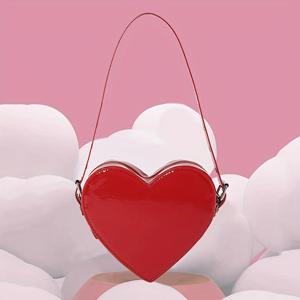 TEMU 하트 모양 여성 숄더백 - 조절 가능한 스트랩 & 지퍼 클로저, 광택 마감, 데일리 아웃팅/파티용 컴팩트 핸드백, 선물용 (레드/핑크/블랙), 블링 파우치, 우아한 액세서리