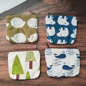 TEMU 4pcs 귀여운 만화 동물 & 자연 캔버스 동전 지갑 - 레트로 지퍼 미니 지갑, 곰, 양, 북극곰 & 나무 디자인, 라이트 그레이 배경, 일상 사용에 완벽, 귀여운 지갑