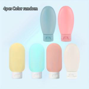 TEMU 4개 세트 실리콘 & 플라스틱 여행용 병, 2.03oz - 리필 가능, 누수 방지, 무향 화장품 용기, 로션/목욕제품 및 라이트 베이지 케어 제품 휴대용 워시 병 세트