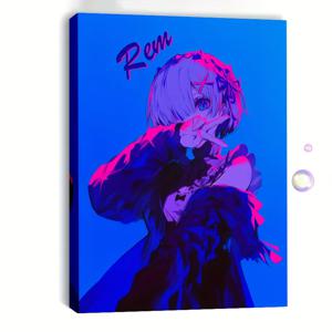 TEMU 1개 액자 캔버스 포스터 - 고딕 의상 & 보라색 파란 컬러의 애니메이션 벽 장식, Re:Zero - Life in a Different World - 팬을 위한 완벽한 선물, 거실/침실/사무실 인테리어용 - 11.8x15.7인치 (30x40cm), 생동감 넘치는 2D 평면 아트워크, 화려한 색상 프린트