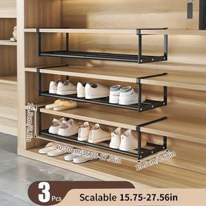 TEMU 3pcs 확장 가능한 신발 선반 세트 - 공간 절약형 옷장 정리함, 쉬운 설치, 스포츠 신발 및 드레스 신발에 적합, 신발 보관함