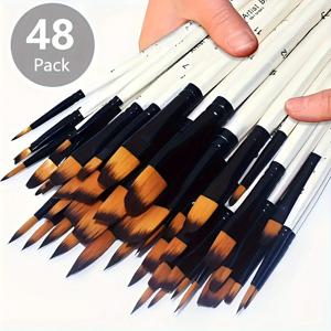 TEMU 48pcs 전문 예술가 페인트 브러시 세트, 고품질 나무 손잡이 및 나일론 브리스틀 - 원형, 필버트, 평면, 각도 팁 포함, 아크릴, 워터 컬러, 오일 페인팅, 공예에 적합 - 예술가 및 열혈 팬을 위한 이상적인 예술 용품