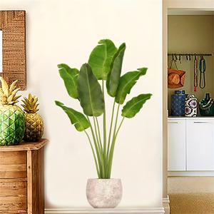 TEMU 1pc 녹색 식물 PVC 벽 스티커 - 그릇 식물 잎 스티커, 가정, 침실 및 거실 장식에 적합 - 자체 접착 백킹, 쉽게 적용 및 제거 가능
