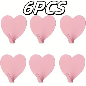 TEMU 6pcs 스테인레스 스틸 하트 모양 자체 접착 벽걸이 - 손상 없는 접착제, 옷, 가방, 코트 및 욕실 또는 침실의 액세서리에 걸 수 있는 내구성 및 스타일, 욕실 액세서리|장식 벽걸이|내구성 있는 접착걸이, 걸이