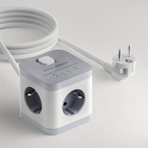 TEMU 다기능 사각형 전원 스트립/소켓, 4개의 USB 충전 포트(2A+2C)가 있는 큐브 전기 소켓/확장선, 키 스위치, 표시등, 16A 3680W 전력 /확장 보드와 1.5m/ 연장 케이블, 멀티 레벨 EU 플러그 전력 국제 여행 어댑터, 가정, 사무실, 호텔, 크루즈 휴가에 적합|멀티탭
