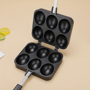 TEMU 6구 양면 논스틱 에그 와플 메이커 - 대용량 알루미늄 아침 식사 용품, 할로윈, 크리스마스, 이스터, 추수감사절용 - 웃는 달걀이모양 팬케이크, 사각형 달걀 & 과일 칸막이, 크리스마스와 추수감사절에 완벽한 아이템