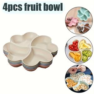 TEMU 4pcs 하트 모양 플라스틱 스낵 트레이 - 내구성, 다중 공간의 그릇, 견과류, 과자, 과일 - 파티, 피크닉, 가정용에 적합 - 다양한 색상 (블루, 그린, 베이지, 핑크), 파티 스낵 트레이 | 하트 모양 트레이 | 내구성 플라스틱