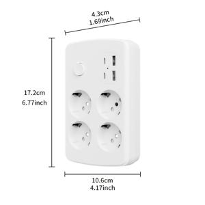 TEMU 유럽형 멀티탭 (USB 포트 4개 포함: USB A 2개 & USB C 2개), 서지 보호기, 방화 소재, 벽걸이형 연장 소켓, 가정용 소형 디자인, 어린이에게 안전, 110V-250V, 10A, 0- 구리선