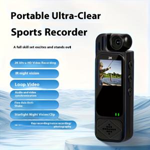 TEMU 회전 렌즈, 1000mAh 충전식 배터리, USB 듀얼 충전, 클립온 디자인, 원터치 오디오 및 비디오 녹화, 야간 투시 기능이 있는 웨어러블 2K 울트라 HD 액션 카메라 - 사이클링, 러닝, 아웃도어 활동용 휴대용 비디오 레코더 (블랙), 세련된 기기, 내구성 강한 구조, 녹화 유리