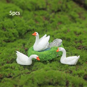 TEMU 5개의 고요한 수지 백조 조각상 세트, 미니어처 인조 오리 마시는 연못 풍경, 선 정원 다리 풍경, 탁상 찻잔 의식 장식 액세서리