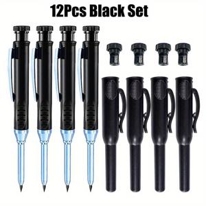 TEMU 12개 세트 2.8mm 금속 긴 머리 목공 연필 6가지 색상 - 깊은 구멍 표시, 보호 플라스틱 케이스, 목공 및 공학 도면에 이상적, 공예 필수품 | 연필 | 금속 구조, 목공 도구