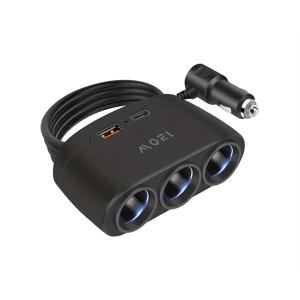 TEMU GYIOEUPT 차량용 충전기 어댑터, USB+TYPE-C 멀티펑션 차량용 충전기 및 3포트 변환 플러그 포함, 후방 좌석 사용을 위한 파워 스플리터 연장 케이블 제공, 다중 기기 동시 충전 가능