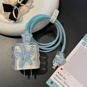 TEMU Ins Dropper Apple 15 & 16 충전기 헤드 보호 케이스 별모양 참 장식 - 20W 고속 충전 호환, 내구성 있는 TPU 케이블 커버 아이폰 16 충전기 및 아이패드 액세서리용