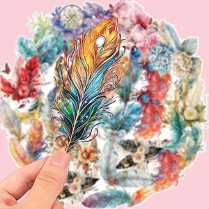 TEMU 골든 포일 PET 투명 스티커, 빈티지 잎, 깃털, 레이저 디자인을 특징으로 DIY 장식용 일기, 기타, 노트북, 수하물, 컴퓨터, , 스케이트보드에 적합합니다.