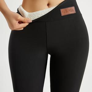 TEMU 1개 여성용 하이웨스트 겨울철 따뜻한 플러시 레깅스 - 두꺼운 요가 팬츠, 탄력 있는 허리밴드, 비투명한 Tummy Control & Full Coverage, 세탁기 사용 가능한 워크아웃 짐 런닝 바지 (솔리드 블랙), 우아한 디자인, 신축성 있는 원단, 내구성 있는 제작, 피트니스 애호가를 위한