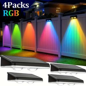 TEMU 4/2팩 태양광 펜스 장식 조명, RGB 야외 스마트 가로등, 쇼핑몰·차고·계단용 완벽한 분위기 조성 | 크리스마스/할로윈 장식 조명