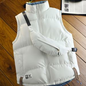 TEMU 가을 겨울 남성용 리버서블 두꺼운 조끼 재킷, 트렌디한 민소매 스탠드 칼라 양면 패션 따뜻한 코트 다용도 카디건 탑과 스타일리시 숄더백|남자가방|민소매