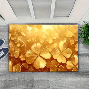 TEMU 1개 골든 클로버 패턴 도어매트 + 실내 매트, 현관, 식당, 욕실 문, 발코니용 - 가벼운 미끄럼 방지 바닥, 세탁 가능한 폴리에스터 두꺼운 매트 – 다양한 사이즈, 세탁 가능 러그, 장식용 바닥 매트, 내구성 있는 바닥 커버링, 홈 인테리어 소품, 현대적인 가정용