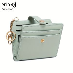TEMU MIYIN RFID 차단 여성용 지갑 - 슬림한 연한 파란색 합성 가죽, 스냅 클로저, 다중 카드 슬롯 & 현금 수납공간, 우아한 디자인, 폴리에스터 안감, 키체인 포함 - 스타일리시한 일상 액세서리, 그녀를 위한 완벽한 선물, 귀여운 지갑