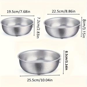TEMU 3pcs 스테인리스 필터 세트 - 발이 있는 헤비듀티 파스타 필터, 베리·채소·면류·쌀·샐러드용 방청 주방망 사이즈너, 식기세척기 안전한 음식물 거름망, 두꺼운 싱글링 [발 있는]|식기세척기|식기세척기