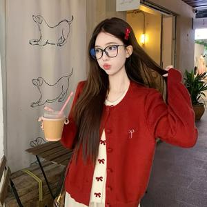 TEMU 여성용 프렌치 스타일 시크 가디건 - 나비 패턴이 있는 달콤한 투톤 오픈 프론트 스웨터, 긴 소매와 라운드 넥라인, 가을/겨울에 완벽함, 캐주얼부터 포멀웨어까지, 캐주얼 겨울복 | 시크 가디건 | 품질 좋은 여성용 스웨터 가디건, 가을 옷