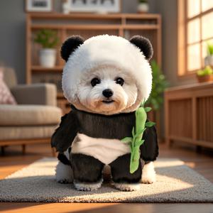 TEMU 펫 강아지와 고양이 할로윈 코스튬, 파티 및 특별 크리스마스 이벤트 세트 - 귀여운 판다 테마 의상, 포메라니안과 고양이용 변신 옷, 판다 스타일 애완동물 드레스