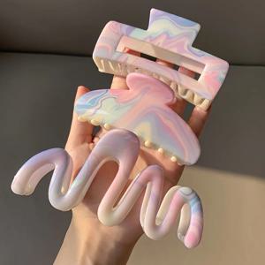 TEMU 1/2/3개 캔디 컬러 두꺼운 헤어 클로 - Y2K 우아한 심플 마블 패턴 페인트 헤어 클립, 여성용 여름 해변 필수품, 대형 헤어 액세서리, 데이 선물, 귀여운 디자인, 선물 아이디어,스타일리시 헤어 클립,고품질 헤어 액세서리,핸드페인팅 디자인,두꺼운 클로 클립,장식용 헤어 클립,여성 패션,여름 필수 아웃핏