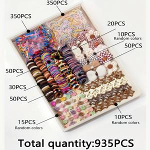 TEMU 935피스 레트로 헤어 액세서리 세트 - 꽃 리본, 별 클립, 고탄력 내구성 고무밴드, 파스텔 & 멀티컬러 헤어 , 루프 & 장식 헤어핀 - 생동감 넘치는 색상 (핑크, 블루, 브라운, 블랙, 화이트, 그린, 옐로우, 오렌지, 퍼플, 베이지) - 학교, 파티, 일상 헤어스타일용 - 브레이드, 번, 포니테일을 위한 대량 헤어 클립 & 컬렉션