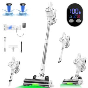 TEMU 자립형 무선 진공 청소기, 가정용 LED 스크린 스틱 진공 청소기, 60분 작동 시간,45Kpa 강력한 흡입력, 업그레이드된 엉킴 방지 녹색 바닥 브러시, 카펫, 반려동물 털, 나무 바닥용 충전식 진공 청소기