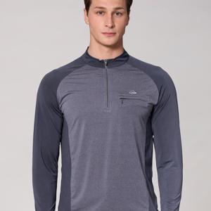 TEMU [이지바이] 남성용 멜란지 배색 냉감 긴팔 집업 티셔츠 오션블루 (M5ST21)