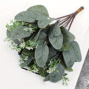 TEMU 10개 빈티지 인공 유칼립투스 잎과 흰 씨앗, DIY 꽃 장식용 패브릭 그린리, 웨딩 부케, 크리스마스, 할로윈, 이스터, 하누카, 준티넘 장식, 홈 데코용 인공 식물