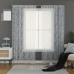 TEMU 2pcs 우아한 꽃무늬 레이스 시어 커튼 - 로드 포켓 디자인, 폴리에스터 원단, 조명 필터링, 기계 세탁 가능, 침실 및 거실 장식용 커튼, 거실용 커튼|커튼봉
