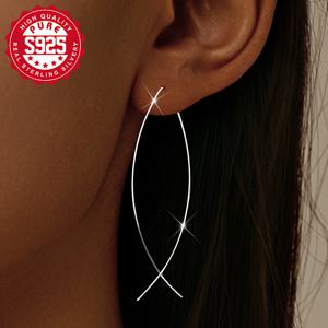 TEMU S925 실버 라인 귀걸이 한 쌍, 여성용 패셔너블 우아한 선물, 저자극성, 데일리 착용, 파티 주얼리, 주얼리, 귀걸이, 특이한 귀걸이, 귀걸이 화려한, 드롭귀걸이 여성, 귀걸이, 진주귀걸이 여성, 큰귀걸이, 귀거리여성, 진주귀걸이
