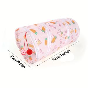 TEMU 달걀 & 토끼 디자인의 접이식 고양이 터널 - 내구성 있는 폴리에스터 고양이 놀이집, 상호작용하는 은신처 & 놀이 공간, 생동감 있는 과일 패턴, 간편한 보관, 고양이 은신처