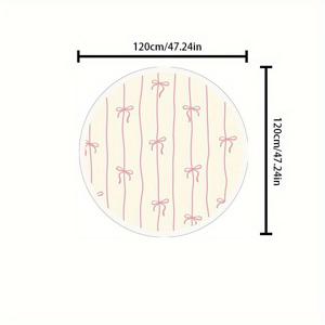 TEMU 귀여운 리본 디자인의 푹신한 라운드 매트 - 부드럽고 세탁 가능한 방지 미끄럼 플러시 매트, 침실이나 거실 장식용, 연회색 베이지와 핑크 리본 패턴, 기계 세척 가능 폴리에스터, 두께 10mm, 아늑하고 스타일리쉬한 홈 액센트, 거실 매트 | 우아한 실내 액세서리 | 부드러운 질감의 러그, 거실용, 추수 감사절에 완벽