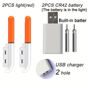 TEMU 1 세트 (2개의 낚시대 조명 + 충전기 세트) 낚시 전자 낚시대 발광 플로팅 낚시대 조명 CR425 LED 분리형 야간 장비