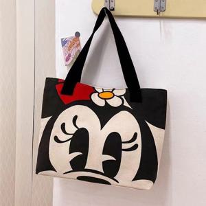 TEMU 대용량 미키 마우스 캔버스 토트 백 - 스타일리시한 만화 프린트 숄더 백, 블랙 핸들, 지퍼 클로저, 일상적인 사용을 위한 내구성 있는 천으로, 캐주얼 아웃팅 백 | 재미있는 디자인 | 캔버스 소재, 대용량 토트 백|토트백|여행용크로스백|에코백