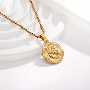 TEMU 유럽 및 미국 인기 316L 스테인리스 스틸 고대 로마 동전 오일 프레스 티타늄 18K 금도금 펜던트 목걸이