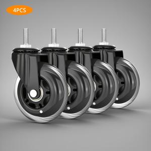 TEMU 4개 세트, 메트릭 M8/M10*20mm 나사 가구 무소음 범용 캐스터, 헤비듀티 3인치 75mm PU 범용 캐스터, 모든 종류의 목재 바닥, 카펫, 타일 및 기타 바닥에 적합, 더 부드럽고 더 조용한, 더 노동 절약 및 더 내마모성, 이중 베어링 + 이중 웨이브 디스크 디자인; (검정 투명 바퀴)