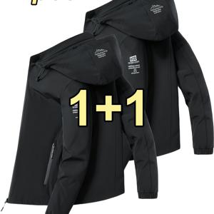 TEMU 2개 세트 남성용 방풍 후드 재킷 - 가벼운 지퍼업 아우터웨어, 탈부착 가능 후드, 캐주얼 스타일, 블루, 야외 활동에 적합, 자켓, 여행복, 스포츠 룩, 내구성 있는 소재, 고품질 제작, 레이어링 피스, 액티브 라이프스타일