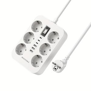 TEMU ROOTOMA 12-in-1 전원 스트립, 6개의 AC 콘센트 및 3개의 USB-A & 3개의 Type-C 포트, 2000J 서지 보호, 1.5m/60인치 연장 코드, 메인 스위치, 220-240V, 유럽 플러그, 홈 & 오피스용 멀티홀 충전기, 전기 콘센트용 전원 스트립, 다용도 충전 , 현대적인 디자인, 내구성 있는 구조