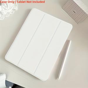 TEMU 순백색 삼단 접이식 스탠드 및 펜 슬롯 포함 아이패드 에어 4세대/5세대(10.9인치), 7/8/9세대(10.2인치), 5/6세대(9.7인치), 에어 3세대(10.5인치), 프로(11인치)용 방수 태블릿 보호 케이스