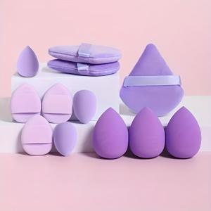 TEMU 12개 메이크업 스펀지 세트 - 삼각형, 미니 에어 쿠션 & 워터 드롭 블렌더 포함, 액체, 파우더 & 컨실러 파운데이션 완벽한 적용 - 무향, 수화성 폴리우레탄