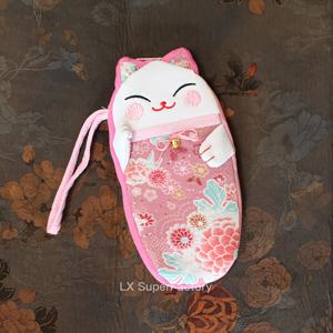TEMU 1개, Hefeng 패브릭 아트 행운의 고양이 부드러운 안경 가방 안경 케이스 보관 가방