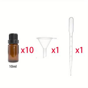 TEMU 플라스틱 드로퍼와 깔때기가 포함된 10개입 10ml/15ml 갈색 유리 에센셜 오일 병 키트, 향수 및 화장품 샘플용