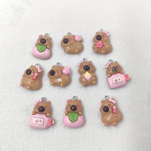 TEMU 【컬러풀한 재미】 사랑스러운 카피바라 레진 참 - DIY 공예, 폰 케이스, 헤어 액세서리, 귀걸이, 열쇠고리용 화려한 만화 동물 펜던트 | 핑크 꽃과 그린 리프가 있는 다양한 디자인, 장난기 있는 주얼리 만들기 | 생동감 넘치는 펜던트 악센트 | 매끄러운 질감